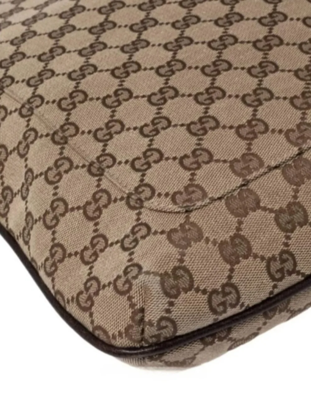Gucci Beige GG Supreme Messenger Bag with Brown Trim
